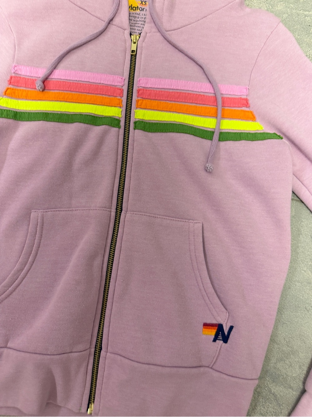 Aviator Nation Mauve Pink Green 5 Stripe Set Zip Up Hoodie Sweatpants Shorts XS - Picture 6 of 15